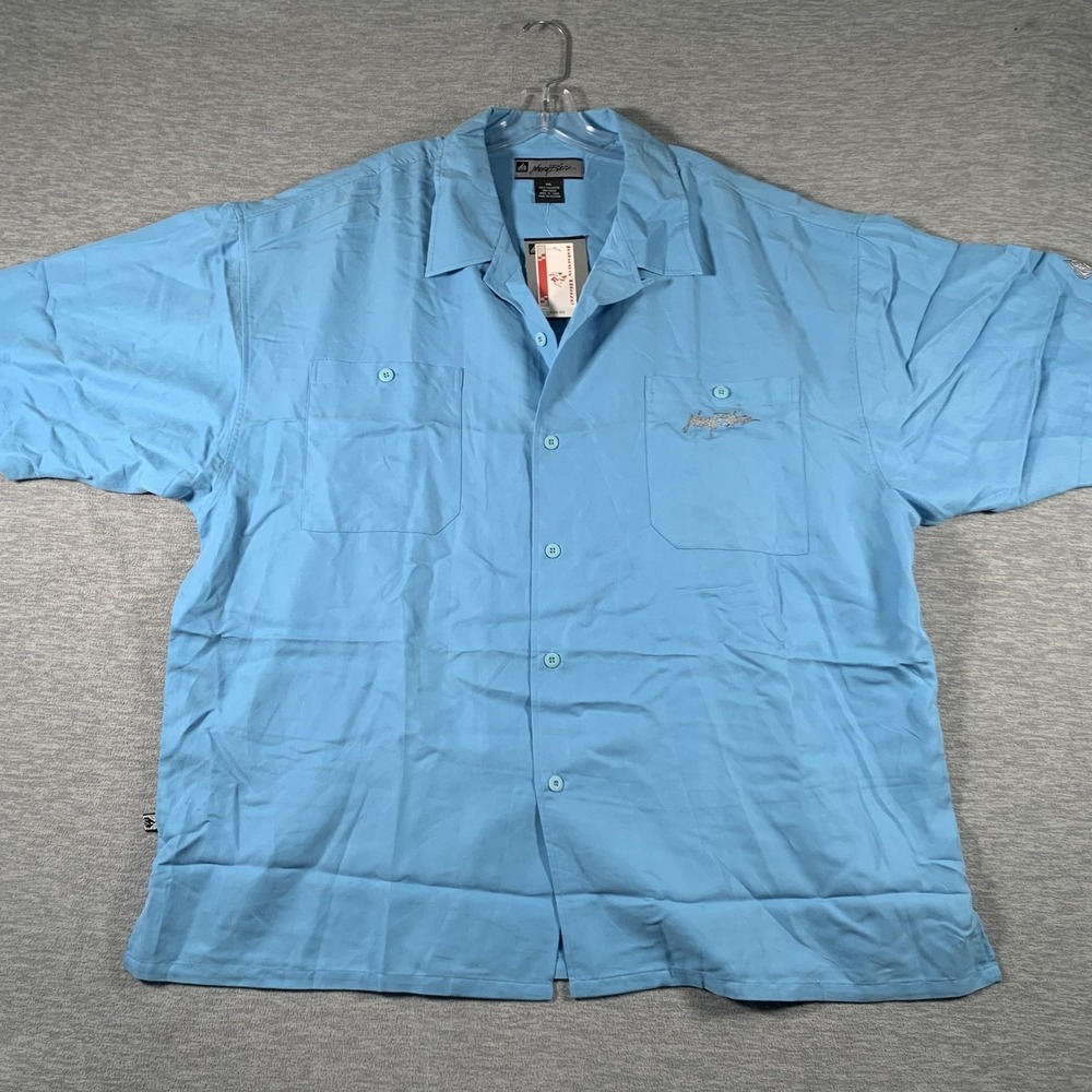 Johnny Blaze Shirt Mens 2XL Blue Solid Short Sleeve Button Front Casual Top